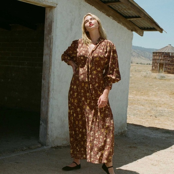 DOEN Blossom dress S in cherrywood winding vine floral - Picture 4 of 8